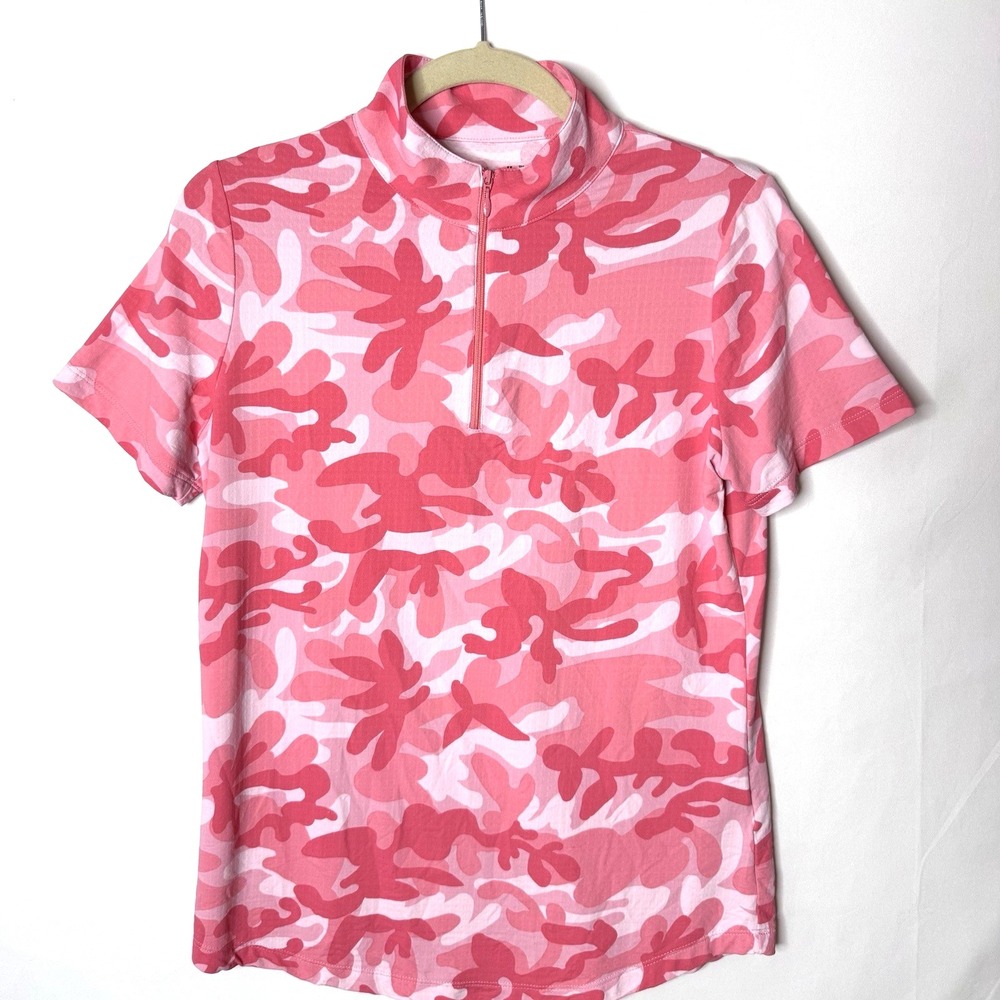 IBKUL Athletic Top Sz M‎ 1/4 Zip UPF Wicking Pickleball Tennis Golf Pink Camo